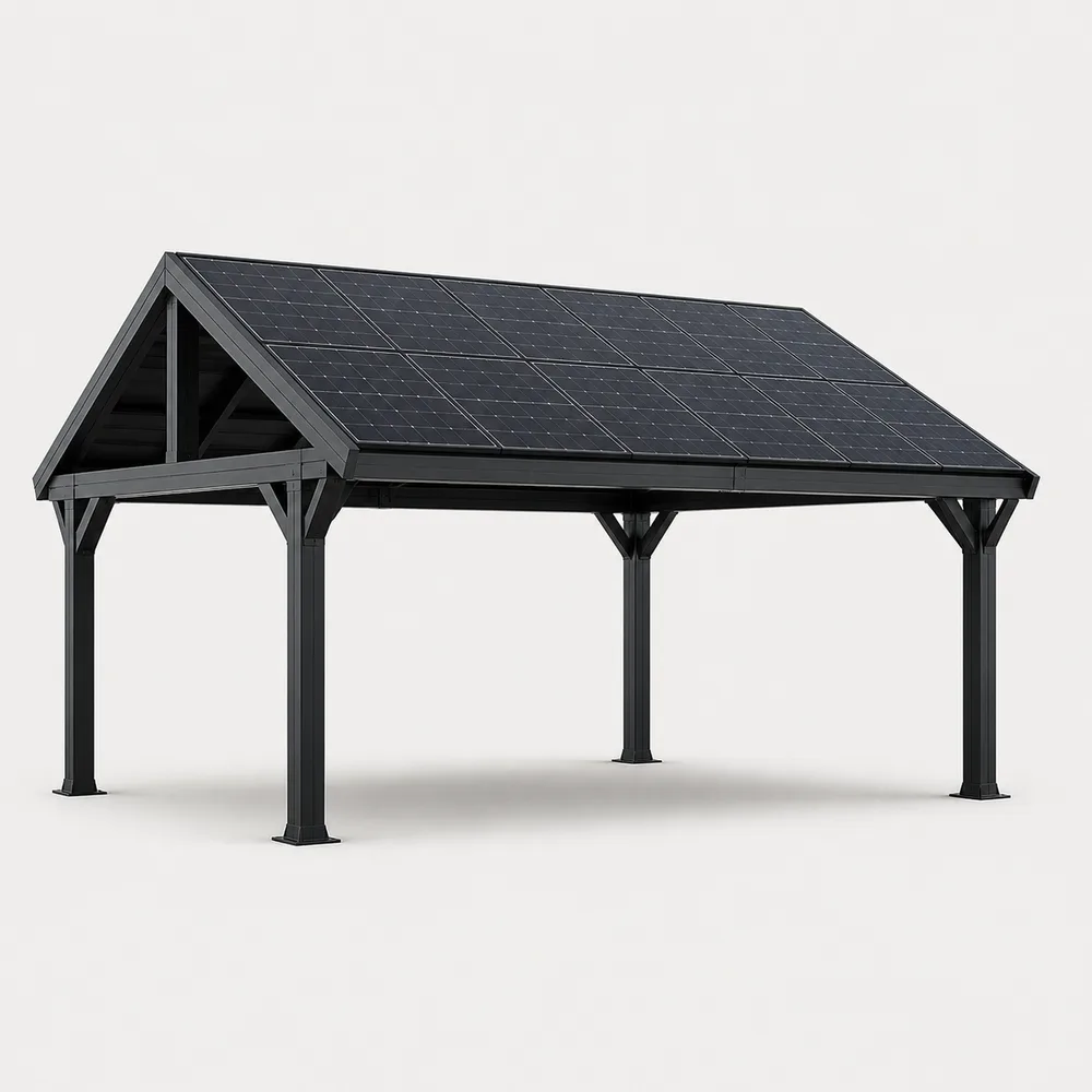 Vista 3D de pérgola configurable para explicar Brasil: software de configuración 3D a medida e implantación.